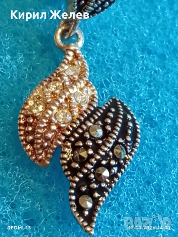 Висящи сребърни обеци с двуцветен дизайн тип листо инкростация на кристали Маркезит 52735, снимка 6 - Обеци - 53073251
