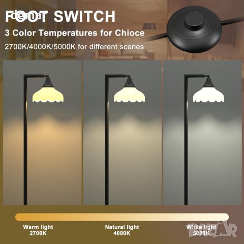 Подова LED лампа, лампион Silkycasters, 3 цветни температури, с абажур, 850LM, снимка 3 - Лед осветление - 43961016