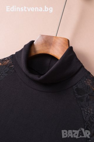 Дамска блуза в черно с дълги дантелени ръкави, снимка 10 - Блузи с дълъг ръкав и пуловери - 43503282