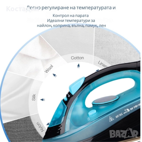 Безжична парна ютия 2400W с керамична плоча – двойна функция за парно и сухо гладене, 483, снимка 8 - Ютии - 52298877