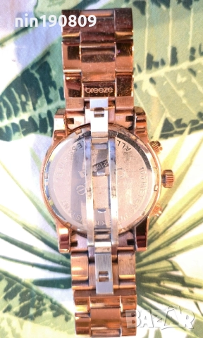 Часовник Breeze Chronograph в Цвят Розово Злато с Тюркоазен Циферблат, снимка 3 - Мъжки - 52006410