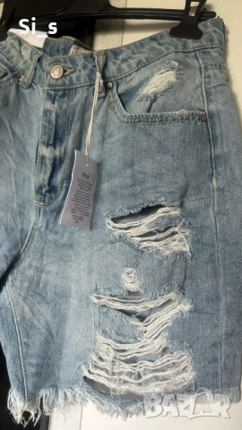 Нови къси накъсани дънки Л размер, снимка 3 - Дънки - 51479070