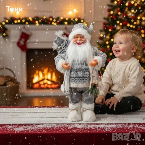 Декоративен Дядо Коледа в сиво – уют, топлина и празничен дух у дома  50, 70 и 90 с , снимка 2 - Декорация за дома - 52451004