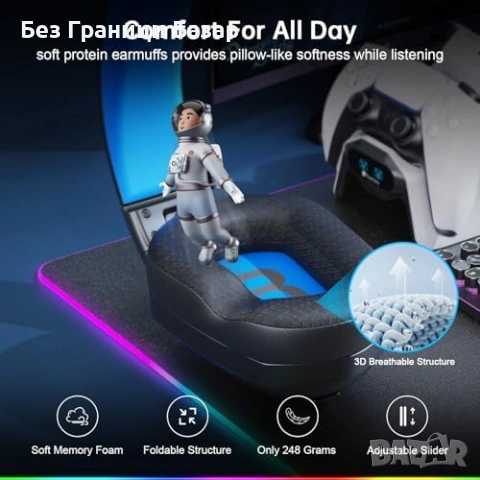 Нови геймърски Слушалки за PS5/PS4/PC/Switch 2.4G USB-C донгъл 3D стерео 280g, снимка 8 - Слушалки и портативни колонки - 53369778