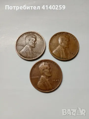 САЩ монети 1 цент 1919 1941 1945 г , снимка 1