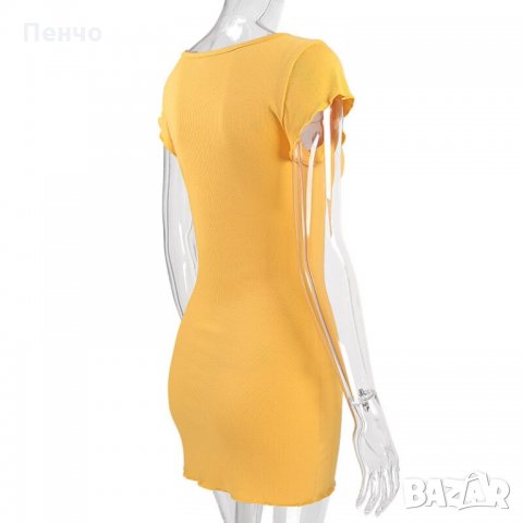 Дамска секси модна стилна красива рокля за жени момичета рокличка дрехи облекло деколте къс ръкав жъ, снимка 7 - Рокли - 28129368