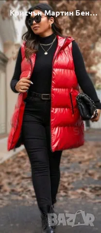 Подплатено Елече средна дължина без ръкави с качулка , снимка 4 - Якета - 47918295