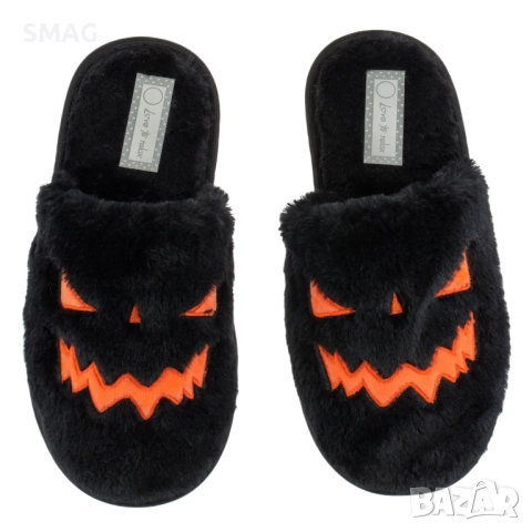 Halloween / Хелоуин пухени пантофи с тиквено лице, черно и оранжево_1242917, снимка 2 - Други - 52118332