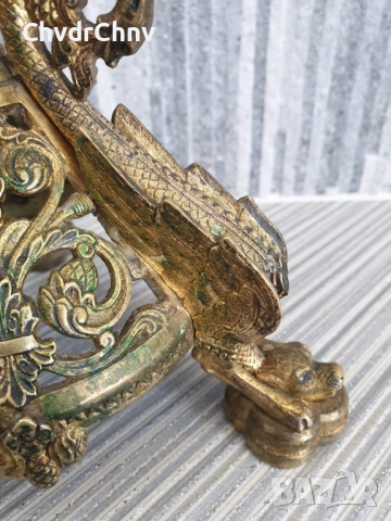 46см-3кг стар френски църковен бронзов свещник с фигури-гаргойли, снимка 8 - Антикварни и старинни предмети - 51441811