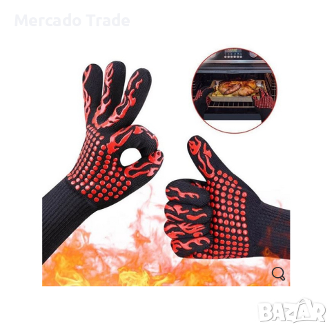 Ръкавици за барбекю Mercado Trade, Пожароустойчиви, Черни-червени, 2бр., снимка 2 - Барбекюта - 44881721
