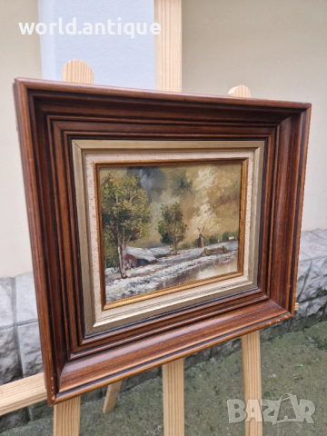 Страхотна антикварна белгийска авторска майсторска картина масло върху платно , снимка 4 - Картини - 52990679