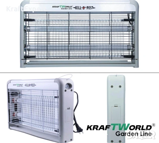 Мощна инсектицидна лампа KraftWorld 40W – Защита до 80 м² – UV лампа против комари и мухи, снимка 6 - Соларни лампи - 50641189