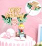 Happy Birthday с клонка листа и цвете картонен брокатен топер украса за торта рожден ден табела , снимка 2