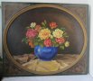 1945 Натюрморт цветя /рози в синя ваза, голяма картина, снимка 5