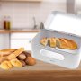 Метална кутия за хляб, инокс с бяло мраморно покритие, 30x19,5x15,8 см