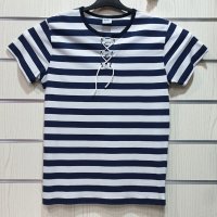 Нова мъжка моряшка тениска с връзки на тъмносиньо/бяло райе, снимка 12 - Тениски - 27950602