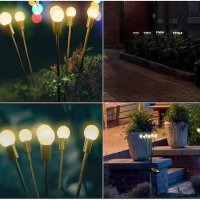 Комплект от 2 топли бели LED соларни лампи с 6 крушки за декорация на градина светулки, снимка 6 - Соларни лампи - 40384533
