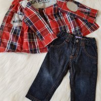 Карирана риза и дънки за момче 6-9 месеца, снимка 5 - Бебешки дънки - 26658634