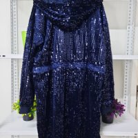 Красива рокля  - туника с  качулка и паети, цвят тъмносин, снимка 3 - Рокли - 43425291