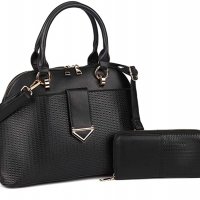 Нова стилна елегантна черна дамска чанта от изкуствена кожа + портмоне, снимка 1 - Чанти - 33611404