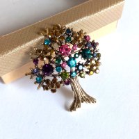 Дървото на живота-красива брошка с разноцветни кристали в подаръчна кутийка, снимка 3 - Други - 43938040
