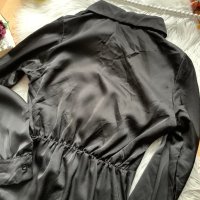 Черна сатенена рокля тип риза, снимка 3 - Рокли - 43034737