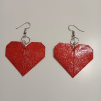 Червени обеци, сърце, снимка 3 - Обеци - 43506419