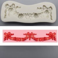 Извита лента дъга с розички и панделки силиконов молд борд кант форма фондан украса декор торта и др, снимка 1 - Форми - 32776588