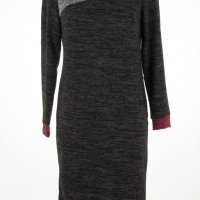 Тъмносива рокля с вишнава поло яка марка 1st Somnium - XS, снимка 1 - Рокли - 38229386