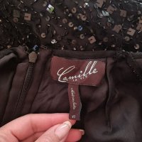 Camille LA VIE Официална черна дълга рокля с гол гръб #sparkling# пайети, мъниста, снимка 4 - Рокли - 35278288