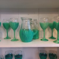 Комплекти чаши и кана в щрихи зелено, снимка 2 - Декорация за дома - 43741426