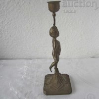 десен свещник стар метален 24 см с момче фигура антика, снимка 4 - Антикварни и старинни предмети - 28874507