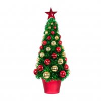 Коледна декоративна елха, Златни червени топки, 38см , снимка 1 - Декорация за дома - 34739939