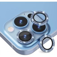 Протектор за Камера с камъни, iPhone 15 Pro, Син, снимка 1 - Фолия, протектори - 43030238