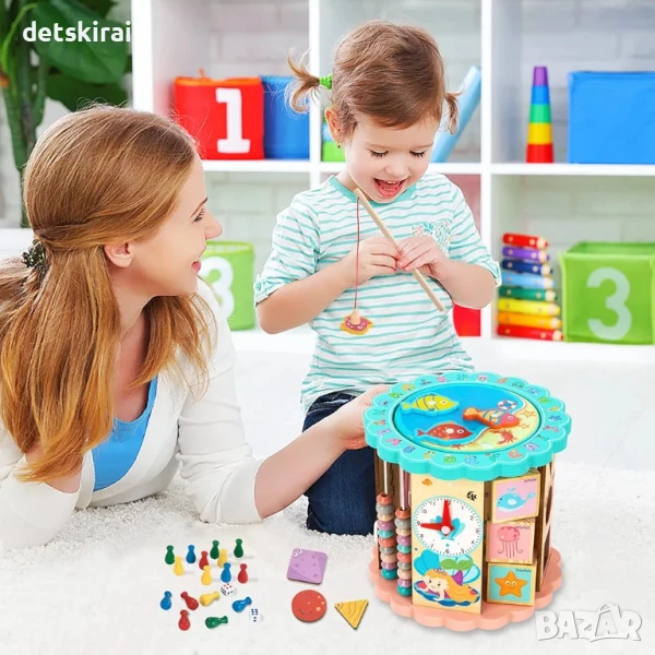 Дървен монтесорен куб 8в1 с Риболов, снимка 1