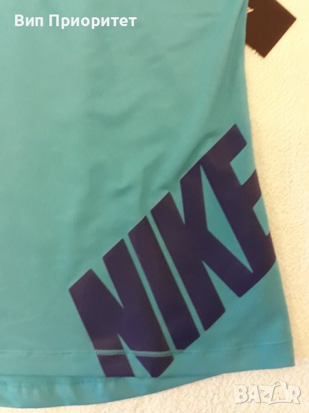 NIKE- спортна тениска с къс ръкав , еластична, маркова, тюркоаз с диагонален надпис, снимка 1