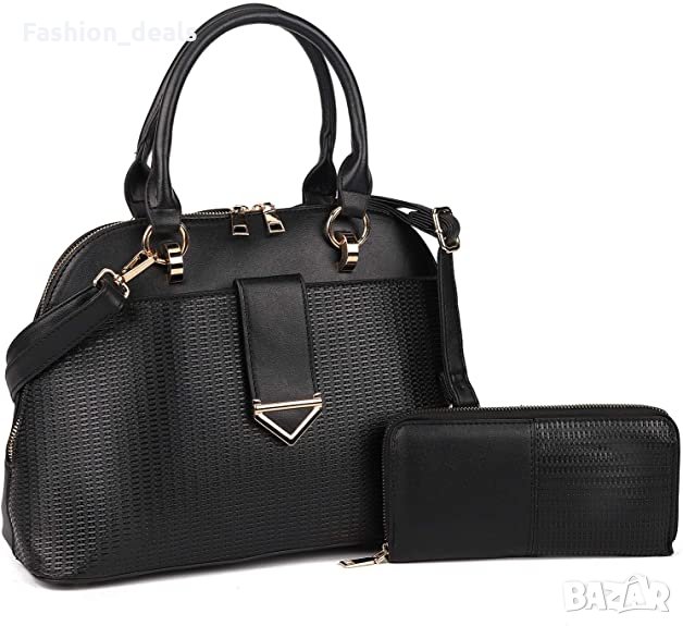 Нова стилна елегантна черна дамска чанта от изкуствена кожа + портмоне, снимка 1