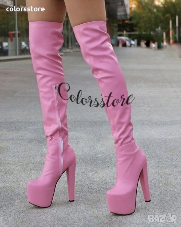 Чизми на ток - розова кожа - GSB3, снимка 1