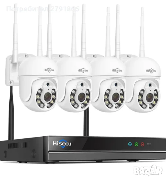 Hiseeu 5MP безжична система с 4 охранителни камера WiFi-Pro IP66, NVR с 1TB твърд диск, снимка 1