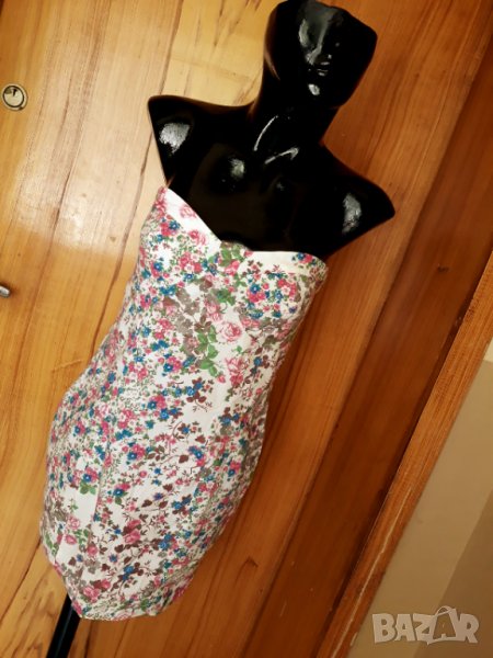 Мини бяла къса рокля бюстие на цветя Л, снимка 1