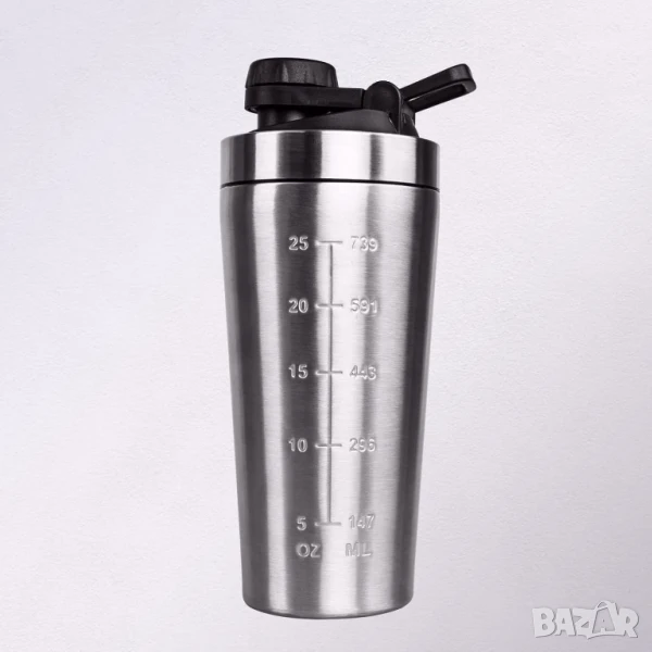 Протейнов шейкър 900 ml, Неръждаема стомана, херметическа капачка, Тихо разбъркващо сито + стоманено, снимка 1