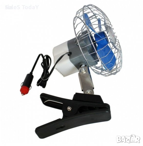 Вентилатор за автомобили, бусове, каравани, с щипка, 15см, 6 инча, 12V, син, снимка 1