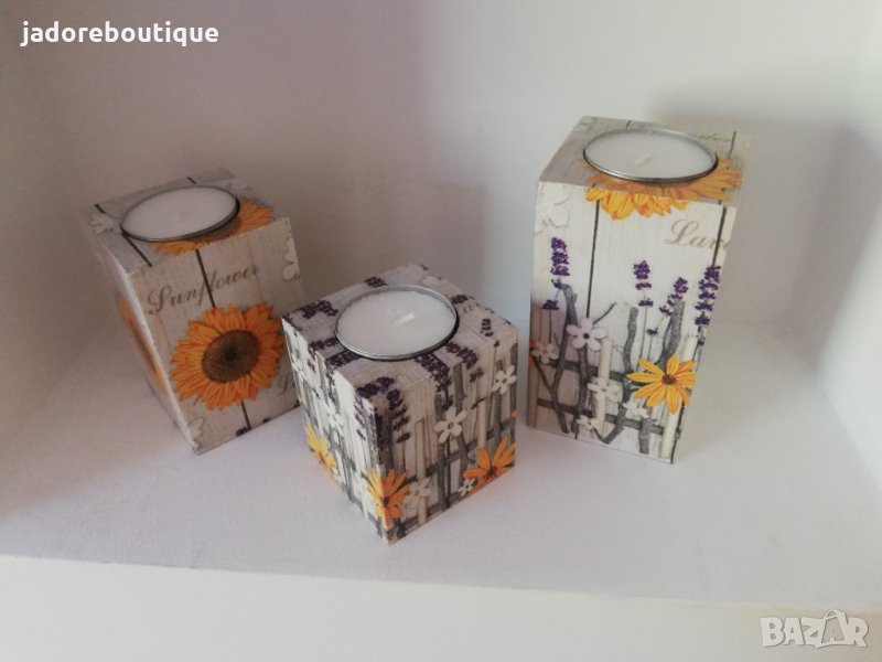 Дървени свещници декупаж , снимка 1