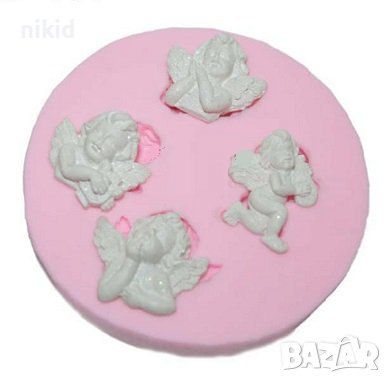 4 вида малко ангелче ангел свирещ силиконов молд форма фондан шоколад гипс декор, снимка 1