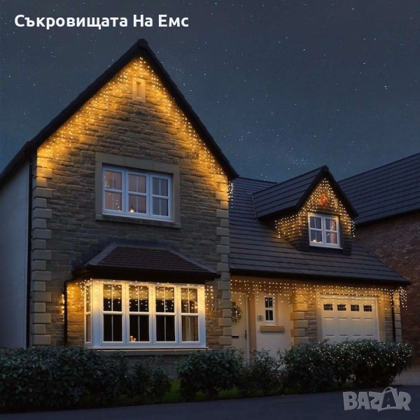 1️⃣2️⃣ Метра Висящи Коледни Лампи Тип Завеса / Топла Бяла Светлина - ⚠️29,90лв. 8режима на Светене I, снимка 1