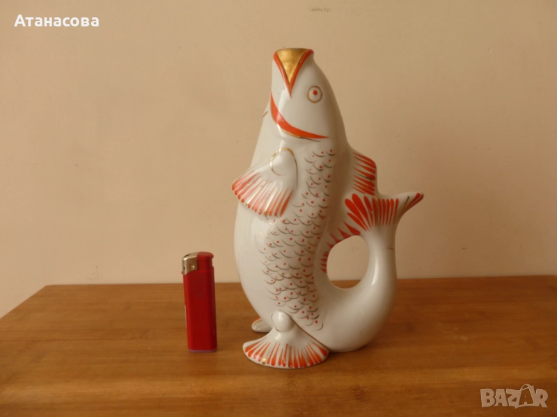 Украинска порцеланова кана бутилка за алкохол Риба 1980 г, снимка 1