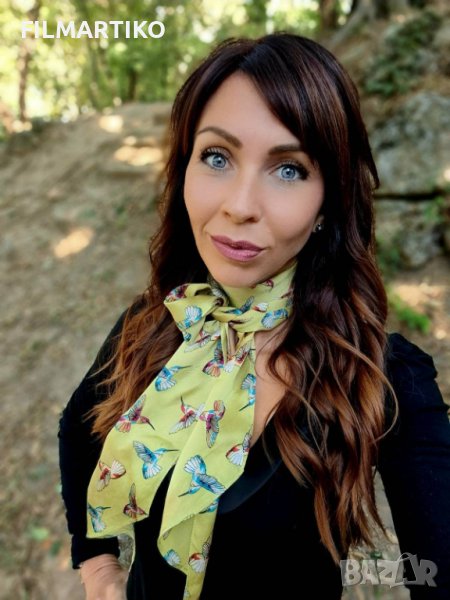 Шал от естествена коприна с принт "Колибри", снимка 1
