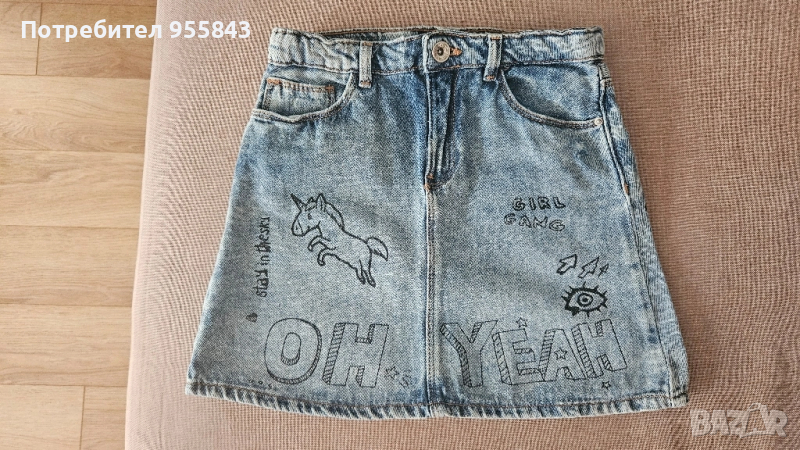Дънкова пола Zara с рисунки, снимка 1