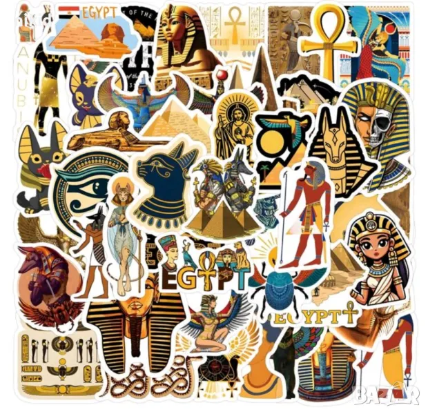 60 бр Египет Фараон самозалепващи лепенки стикери за украса декор картонена торта и др, снимка 1