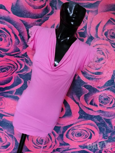 Розова туника с гръцко деколте и дантелен гръб М, снимка 1